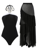 Beads and Straps Black Swimsuit