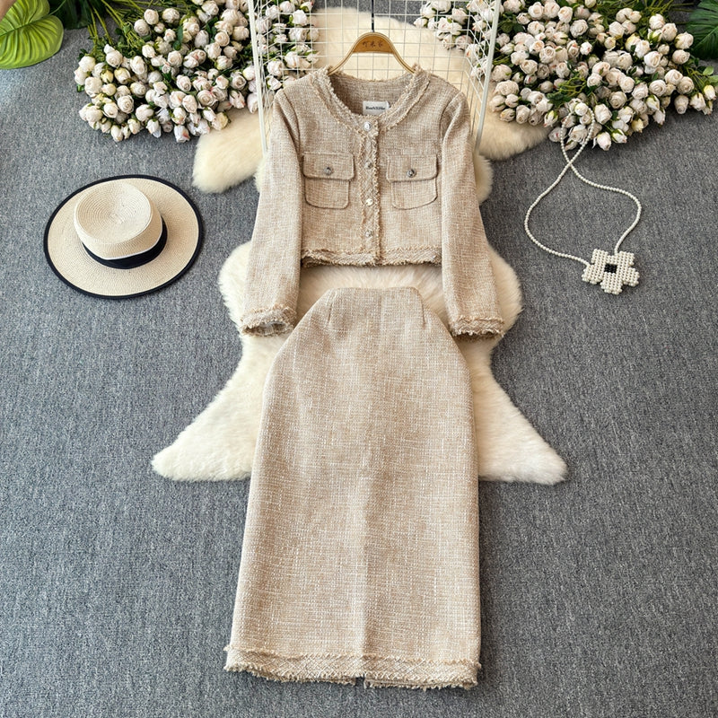 Blazer&Half-body Skirt Tweed 2Pcs