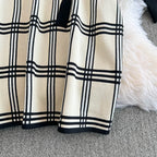 Plaid Knitted Patchwork Drawstring Dress