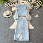 Blazer&Half-body Skirt Tweed 2Pcs