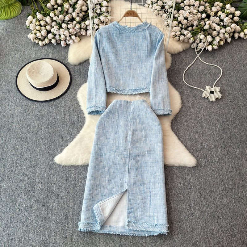 Blazer&Half-body Skirt Tweed 2Pcs