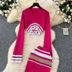 Colorful Stripe Sweater&Skirt Knitted 2Pcs