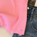 U-neck Ripped Striped Knitted Vest