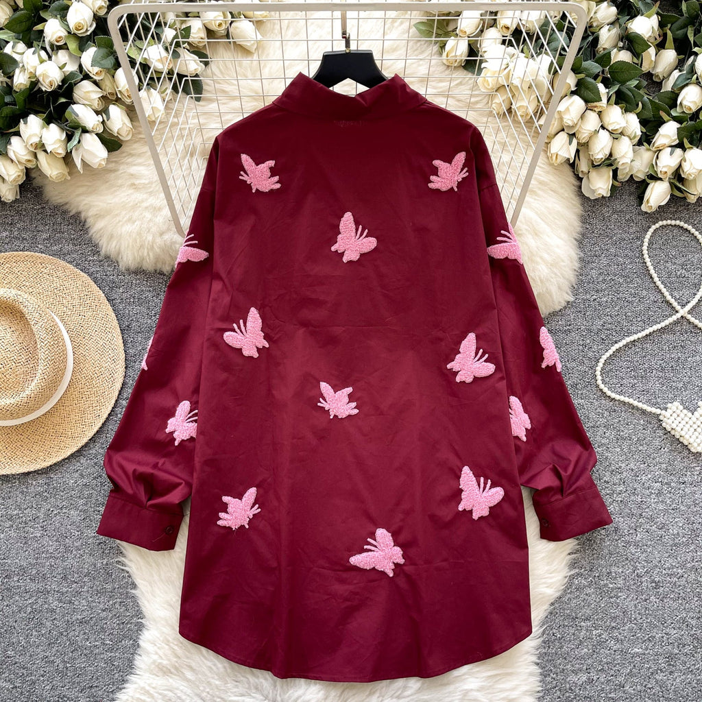 Butterfly Embroidered Loose-fit Shirt