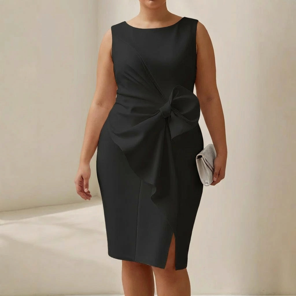 Evelyn | Sleeveless Midi Dress with Sculptural Bow