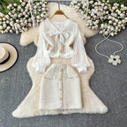 Bow Cardigan&Skirt Patchwork 2Pcs