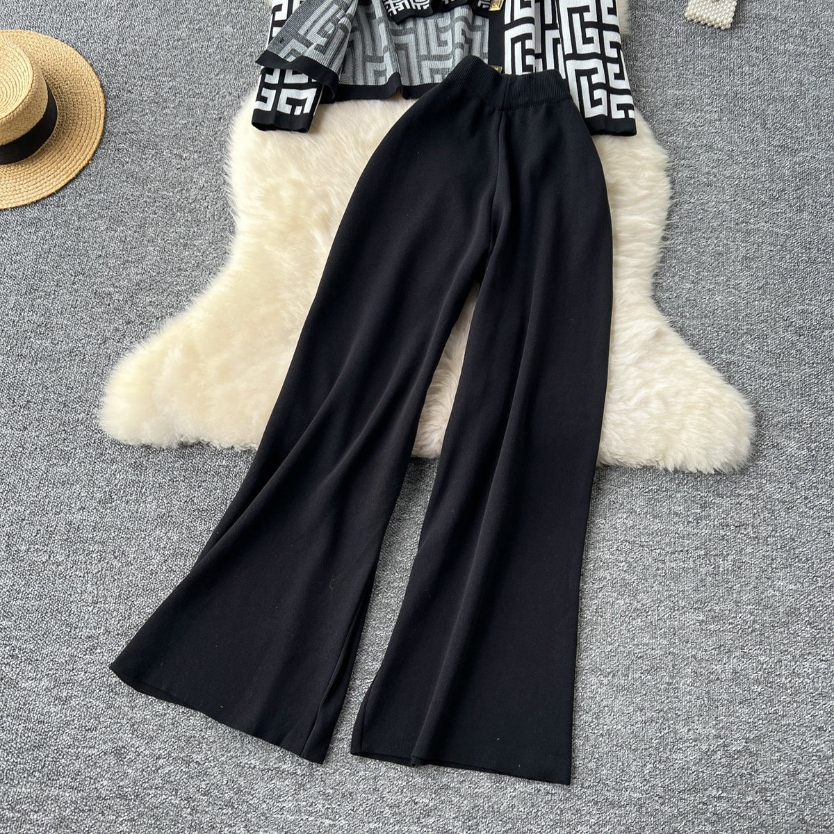 Maze Pattern Cardigan&Camisole&Trousers 3Pcs