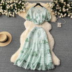 Top&Half-body Skirt Floral 2Pcs