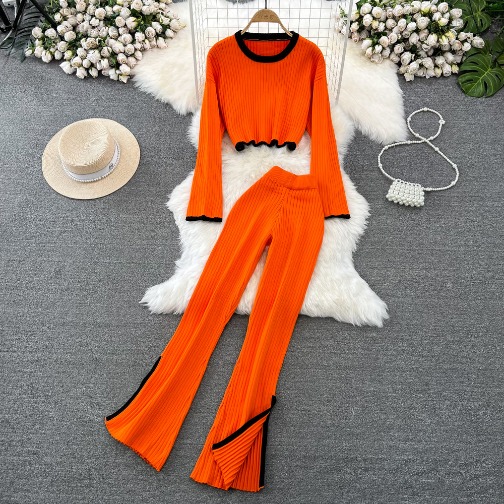 Knitwear&Pants Color-blocking Knitted 2Pcs