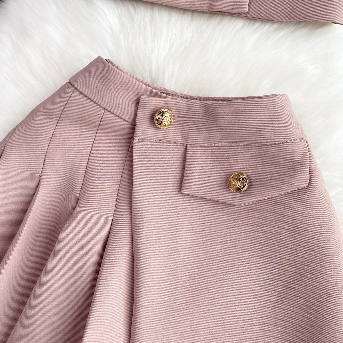 V-neck Blazer&Pleated Skirt 2Pcs