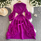 High-end 3d Ruffled Lace-up Dress