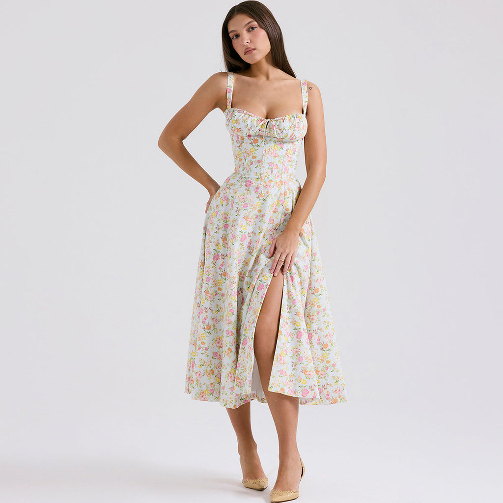 Backless Floral Printed Slip Dress