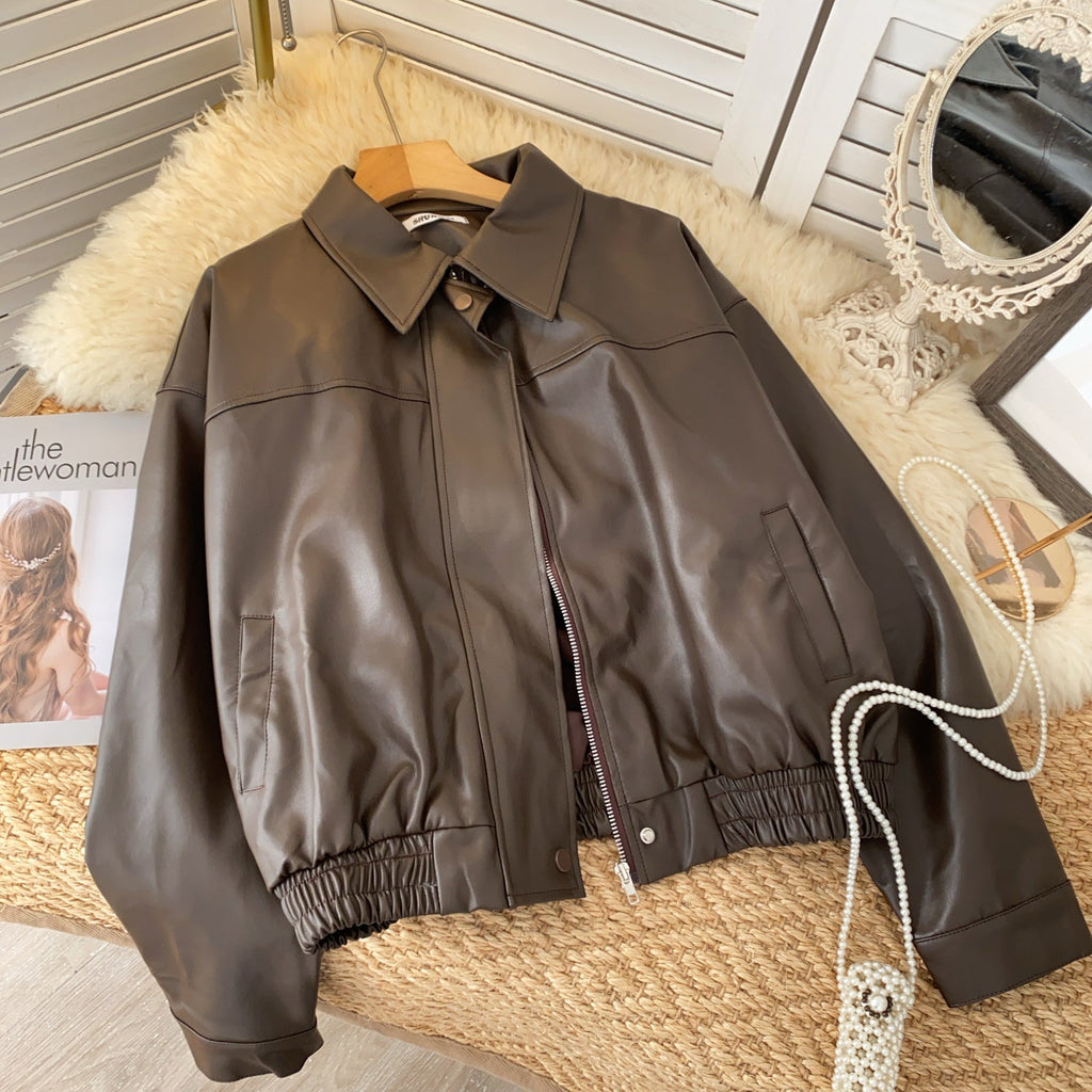 Chic Elastic Lapeled Zipped Jacket