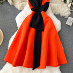 Color Blocking Large Bow Dress