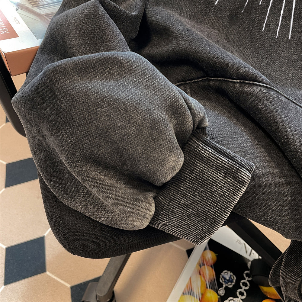Oversize Distressed Printed Hooded Sweatshirt