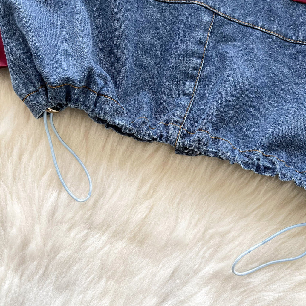 Niche Bow Denim Patchwork Shirt