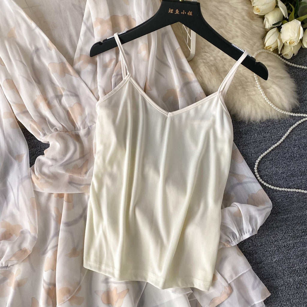 Fairy Floral Mesh Dress&Camisole 2Pcs