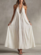 Beaded Halter V Neck Loose Maxi Kaftan Dress