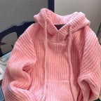 Vintage Thermal Drawstring Hooded Sweater