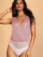 Deep V-neck Sequined Patchwork Jumpsuits