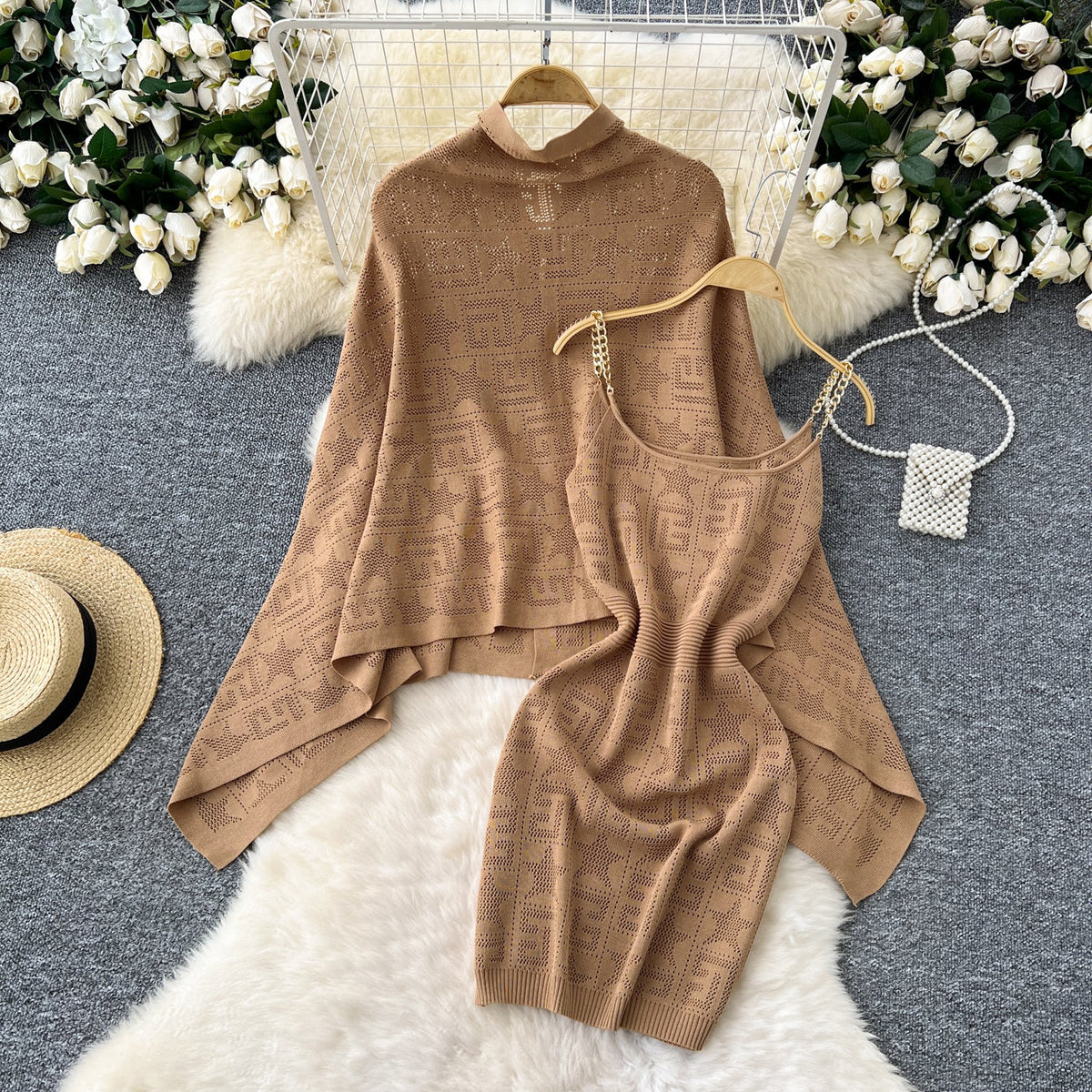 Oversized Shawl&Slip Dress Printed 2Pcs