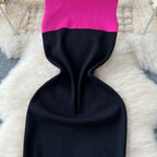 Color Blocking Black Knitted Dress
