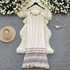 Bohemian Style Hollowed Fringed Slip Dress