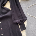 Doll Collar Black Knitted Shirt Dress