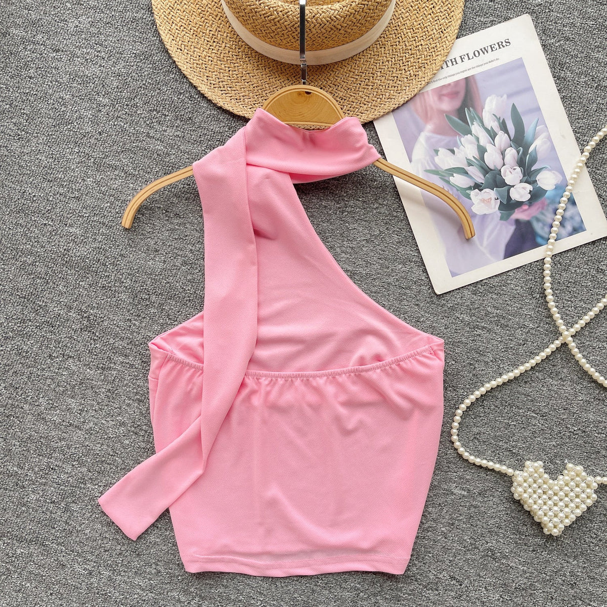 Niche Asymmetric Midriff-baring Halter Top