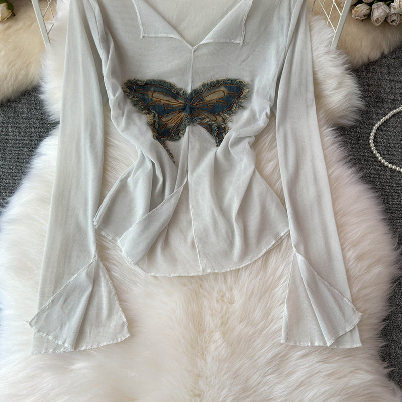 Butterfly Patched Sunscreen Mesh Top