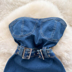 Vintage Asymmetric Denim Off-shoulder Dress