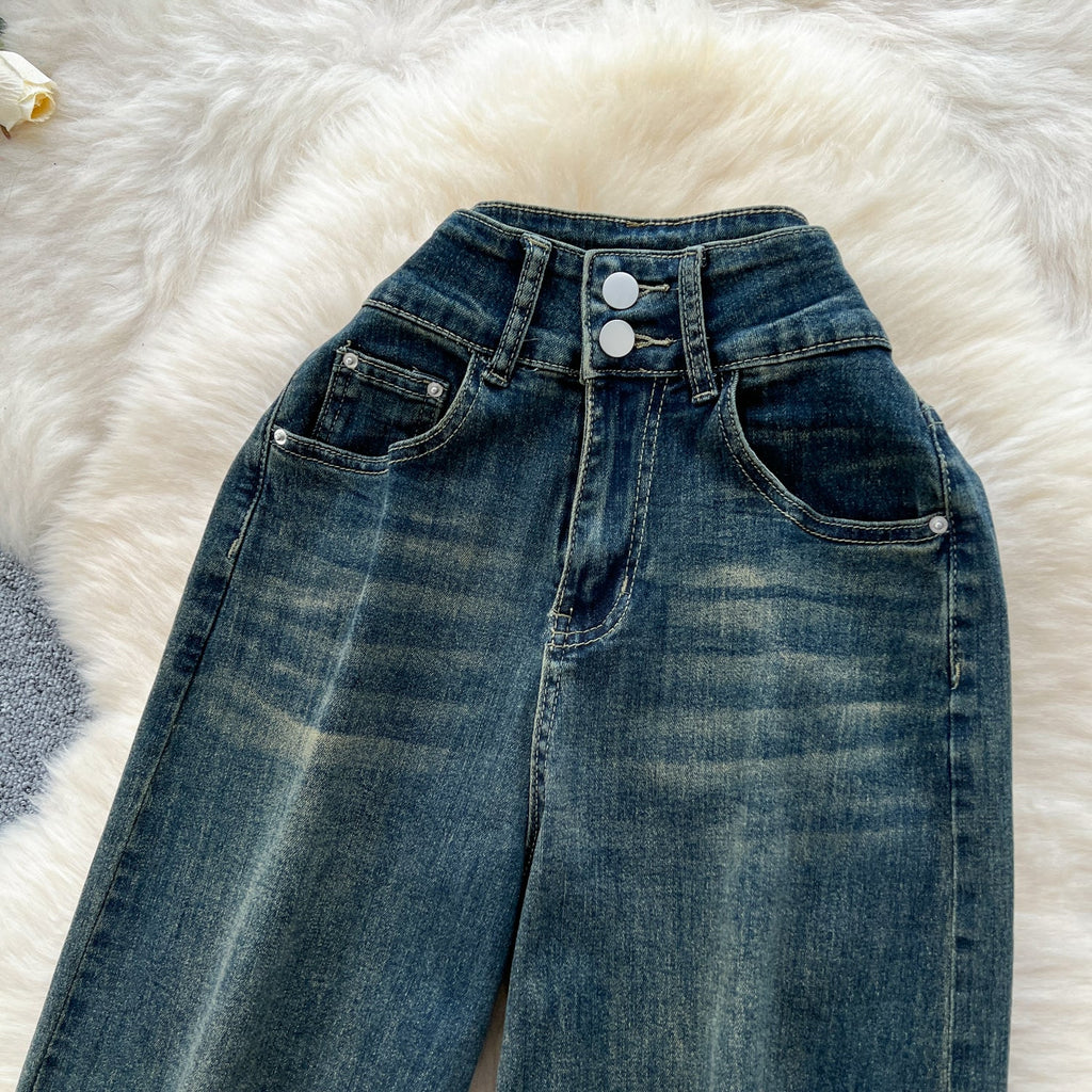 Korean Style High-waist Denim Trousers
