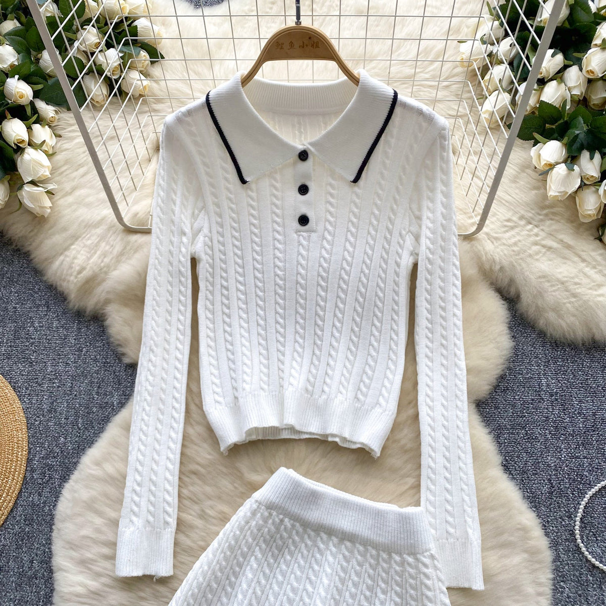 Lapeled Knitwear&Skirt Tweed 2Pcs