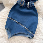 Vintage Asymmetric Denim Off-shoulder Dress