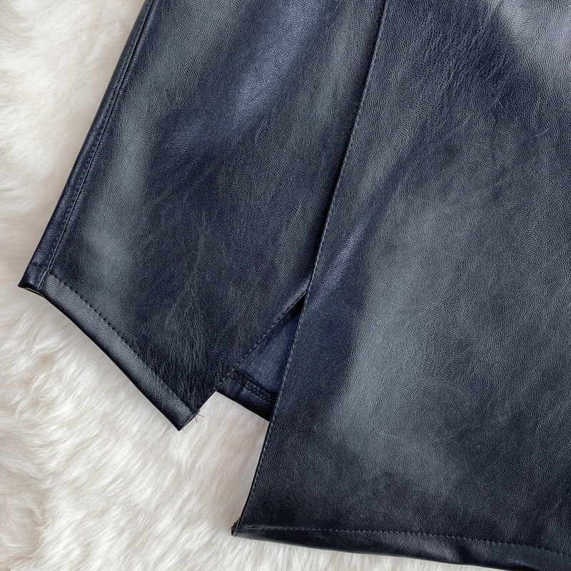 One-step Black PU OL Skirt
