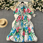 Beaded Crew Neck Printed Dress