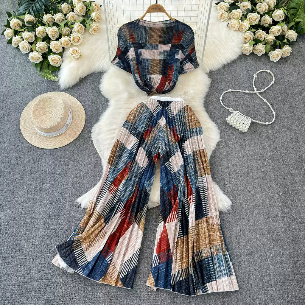 Chiffon T-shirt & Wide-leg Trousers 2Pcs