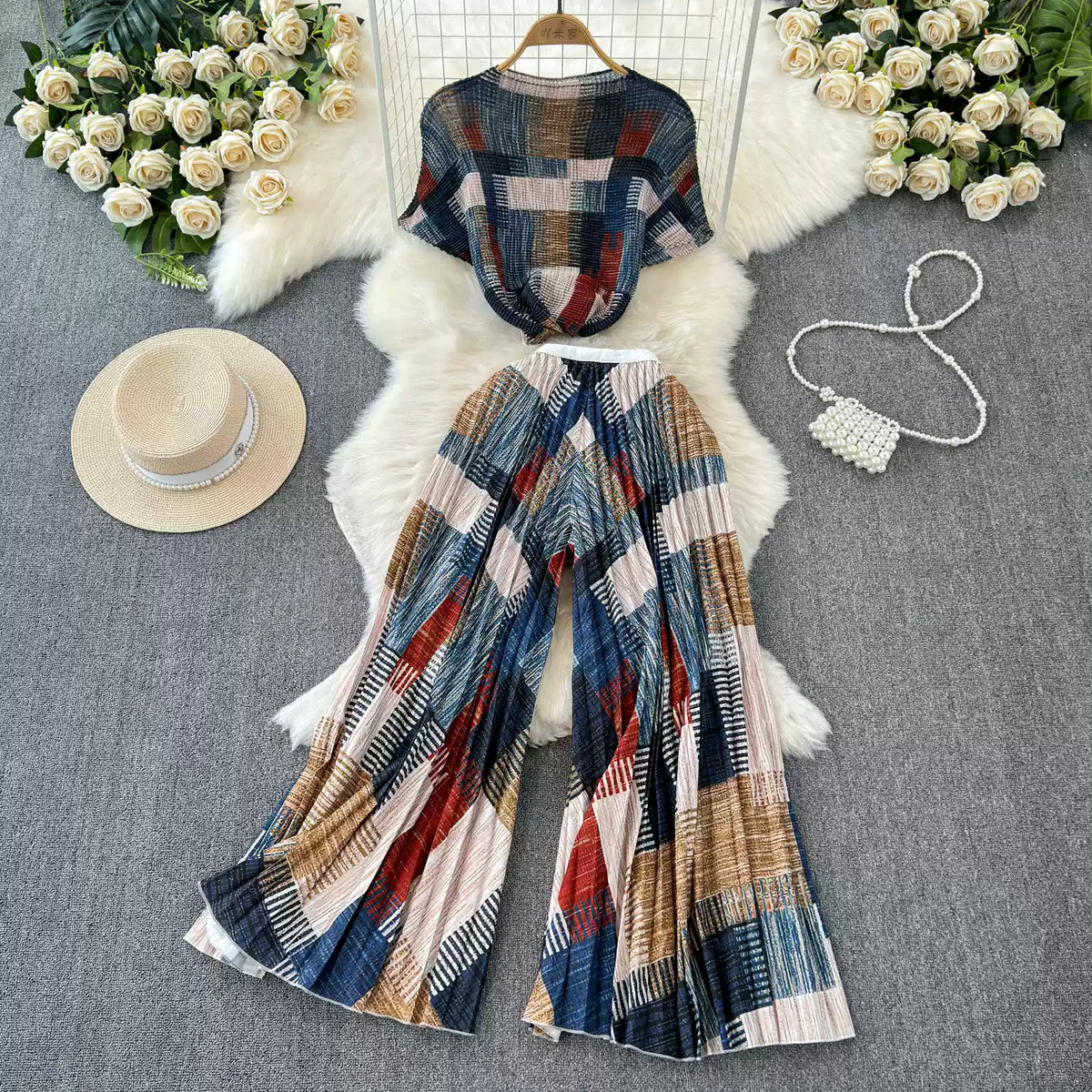 Chiffon T-shirt & Wide-leg Trousers 2Pcs