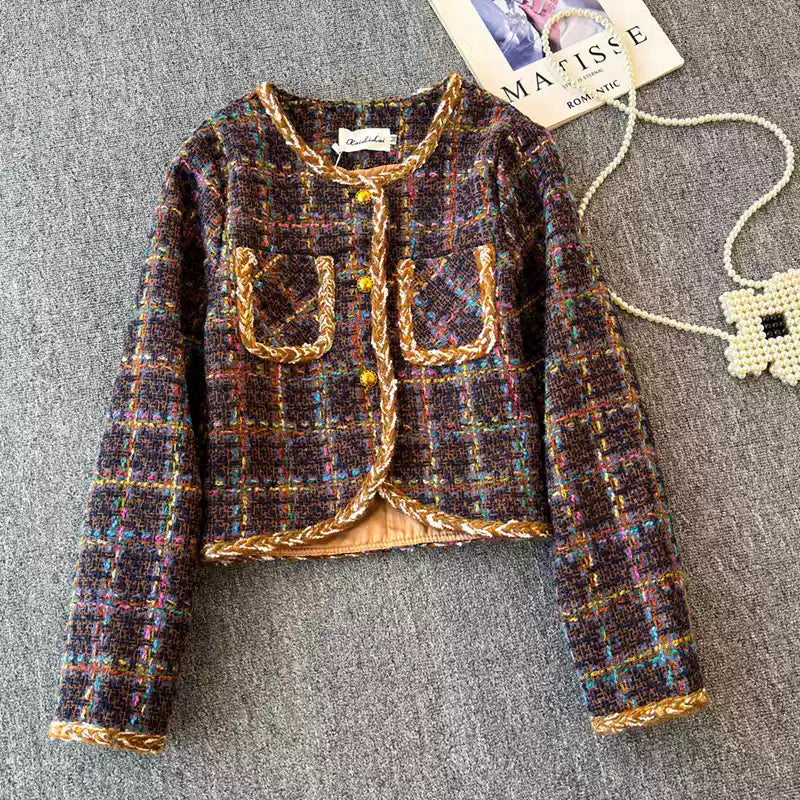 Vintage Tweed Plaid Short Jacket