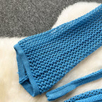 V-neck Knitwear&Skirt Hollowed 2Pcs