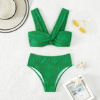Split Solid Color Triangle Bikini Swimsuit