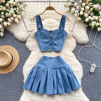 Camisole&Pleated Skirt Denim 2Pcs