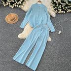 Turtleneck Cardigan&Wide-leg Trousers 2Pcs