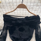 Asymmetric Embroidered Floral Black Dress