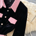 Vintage Lapeled Patchwork Black Dress
