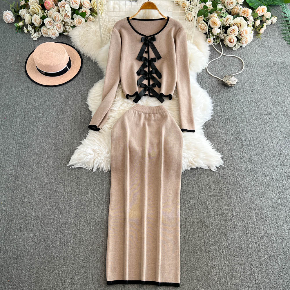 Lace-up Cardigan&Half-body Skirt 2Pcs