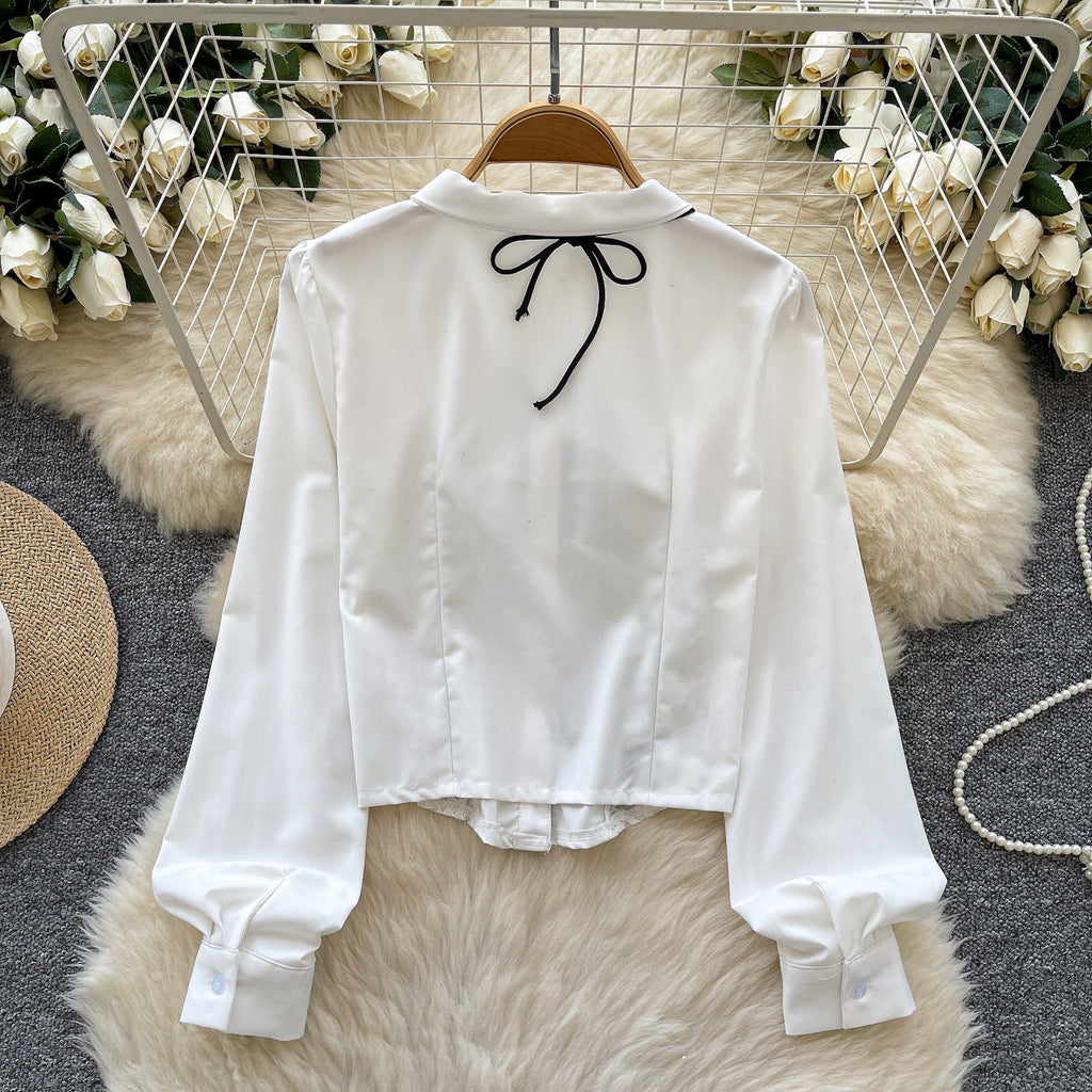 High-end Lace Patchwork Lapeled Blouse