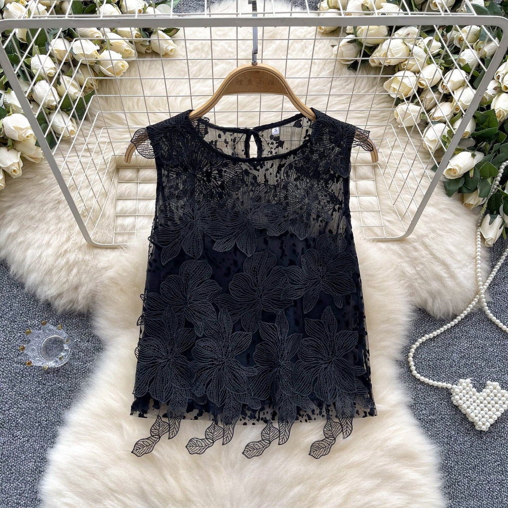 French Style 3d Floral Embroidered Top