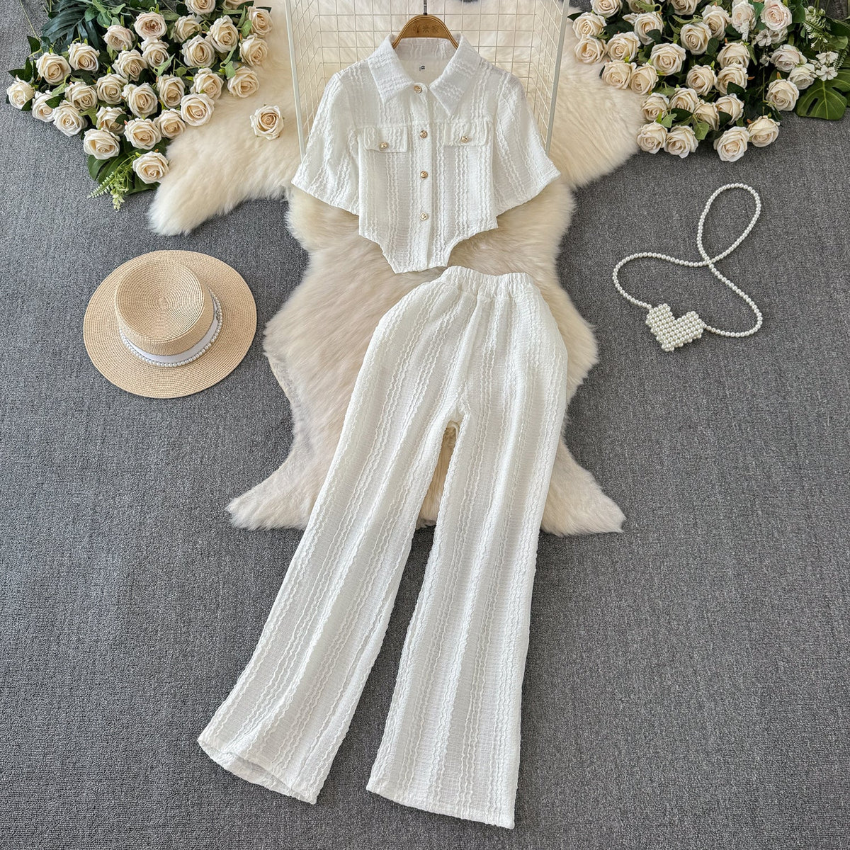 Niche Shirt&Wide-leg Trousers 2Pcs