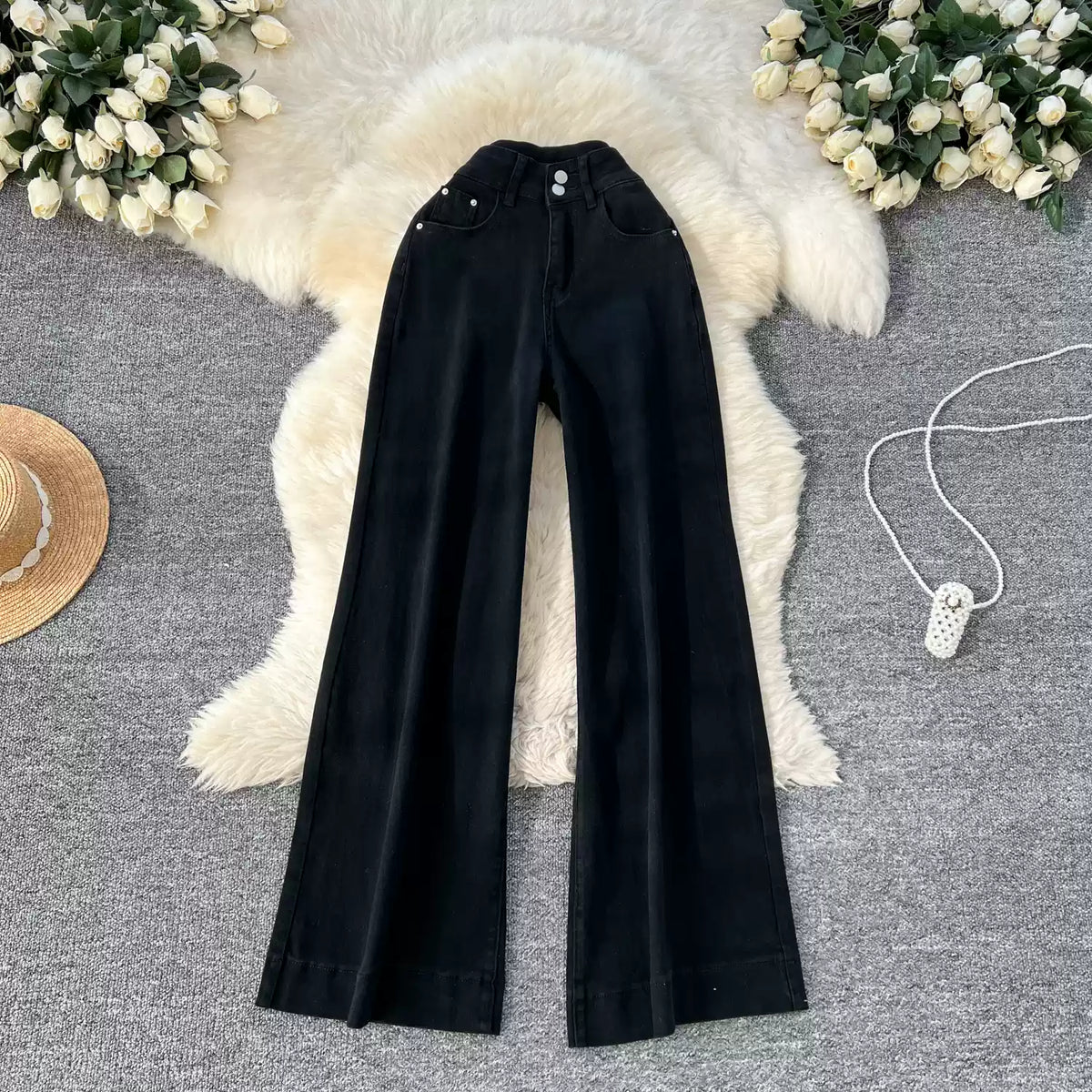 Korean Style High-waist Denim Trousers